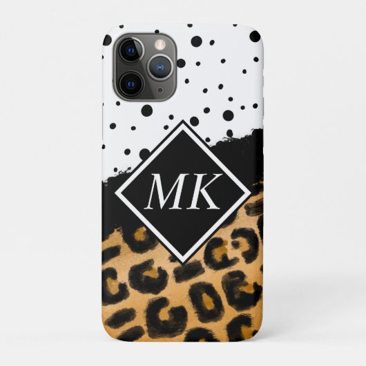 Leopard und Schwarz-Weiß-Polka-Punkte Mit Monogram Case-Mate iPhone Hülle (Rückseite)