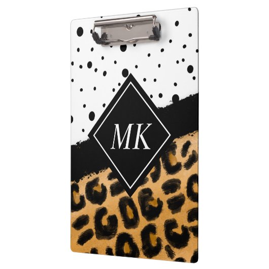 Leopard und Schwarz-Weiß-Polka-Punkte Mit Monogram Klemmbrett (Links)