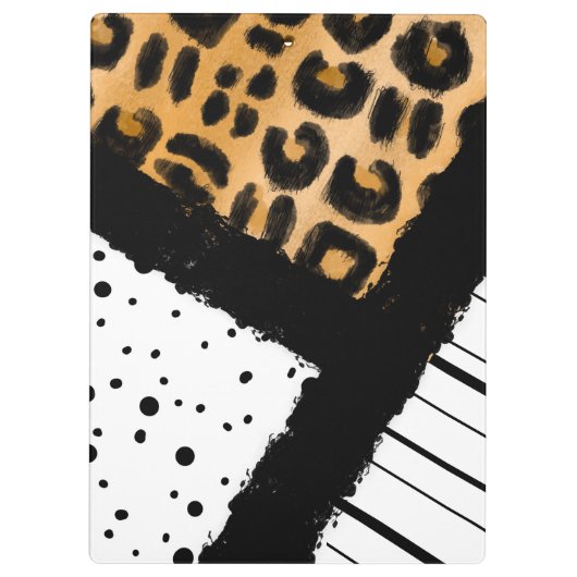 Leopard und Schwarz-Weiß-Polka-Punkte Mit Monogram Klemmbrett (Rückseite)