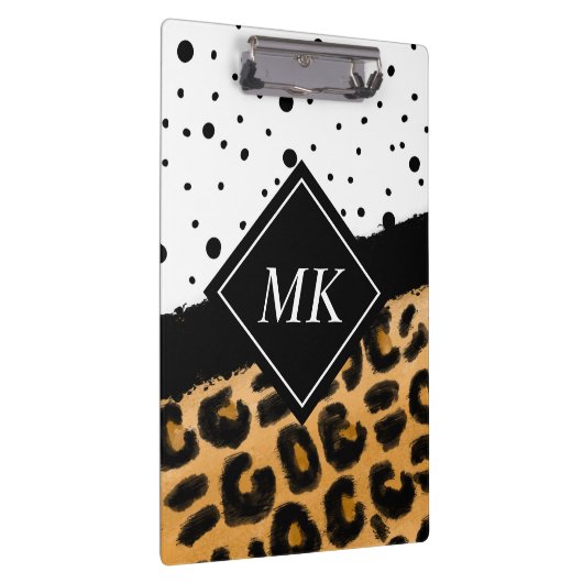 Leopard und Schwarz-Weiß-Polka-Punkte Mit Monogram Klemmbrett (Rechts)