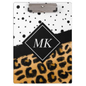 Leopard und Schwarz-Weiß-Polka-Punkte Mit Monogram Klemmbrett (Vorderseite)