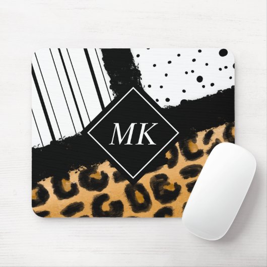 Leopard und Schwarz-Weiß-Polka-Punkte Mit Monogram Mousepad (Mit Mouse)