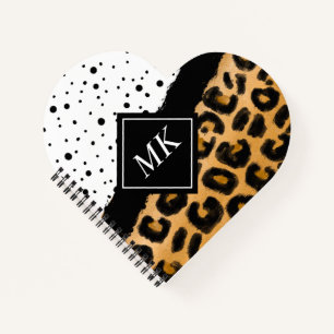 Leopard und Schwarz-Weiß-Polka-Punkte Mit Monogram Notizblock