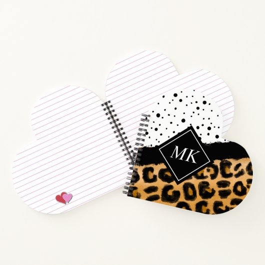 Leopard und Schwarz-Weiß-Polka-Punkte Mit Monogram Notizblock (Innenseite)