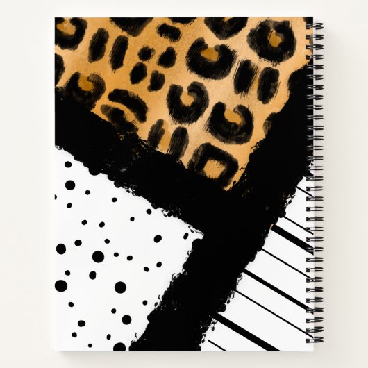 Leopard und Schwarz-Weiß-Polka-Punkte Mit Monogram Notizblock (Rückseite)