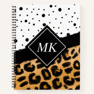 Leopard und Schwarz-Weiß-Polka-Punkte Mit Monogram Notizblock