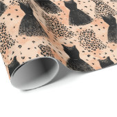 Leopard und schwarzes Kleid Mode Muster auf Erröte Geschenkpapier (Rolleneckpunkt)