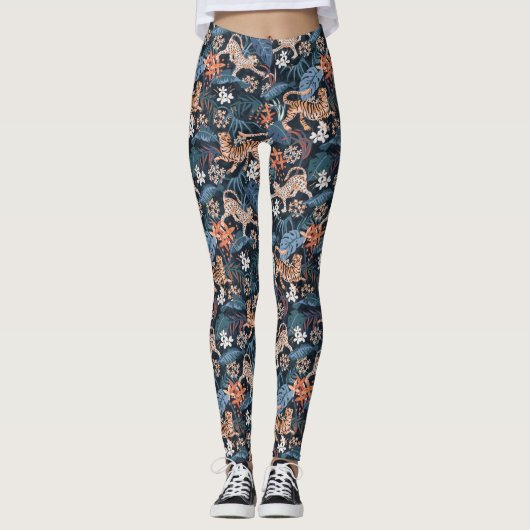 Leopard und Tiger Jungle Animal Leggings Blue (Vorderseite)