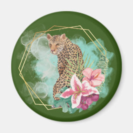 Leopard und tropische Rahmen Magnet