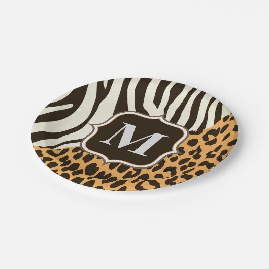 Leopard und Zebra Pappteller (Schrägansicht)