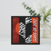 Leopard und Zebra Print Red Graduation Party Einladung (Stehend Vorderseite)