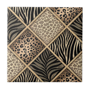 Leopard- und Zebradruck-Collage - Tierhaut-Design Fliese