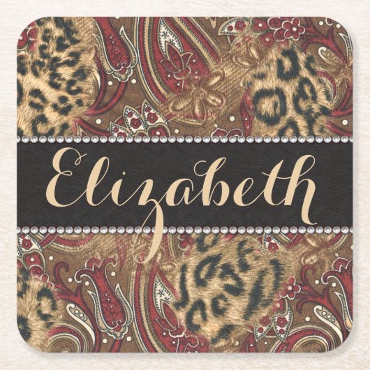 Leopard und zu personifizieren rechteckiger pappuntersetzer (Vorderseite)
