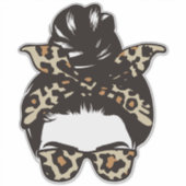 Leopard-Unordentlicher-Dutt-Aufkleber – Tierprint- Aufkleber (Vorderseite)