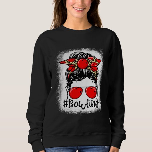 Leopard unordentlicher Dutt Mama Muttertag Bowling Sweatshirt (Vorderseite)