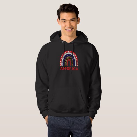 Leopard US-Flagge Amerika Regenbogen 4. Juli Ameri Hoodie (Vorne ganz)