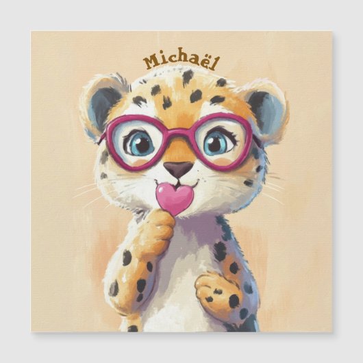 Leopard Valentinstag Herz Abzeichen - Kinder Schul Magnetkarte (Vorderseite)