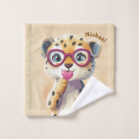 Leopard Valentinstag Herz Abzeichen - Kinder Schul Waschlappen (Waschlappen)