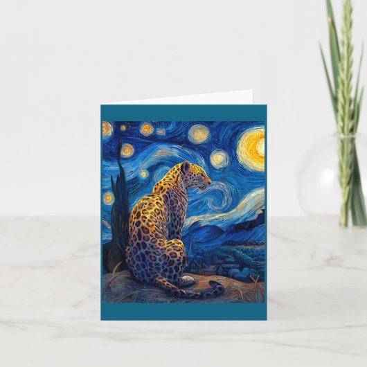 Leopard - Van Gogh Style Starry Night Funny Graphi Karte (Vorderseite)