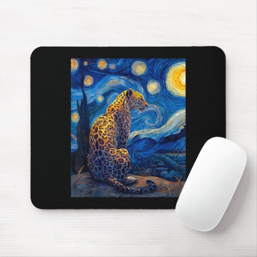 Leopard - Van Gogh Style Starry Night Funny Graphi Mousepad (Mit Mouse)