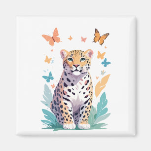 Leopard Vector Butterfly Adorable Fun Animal Magnet