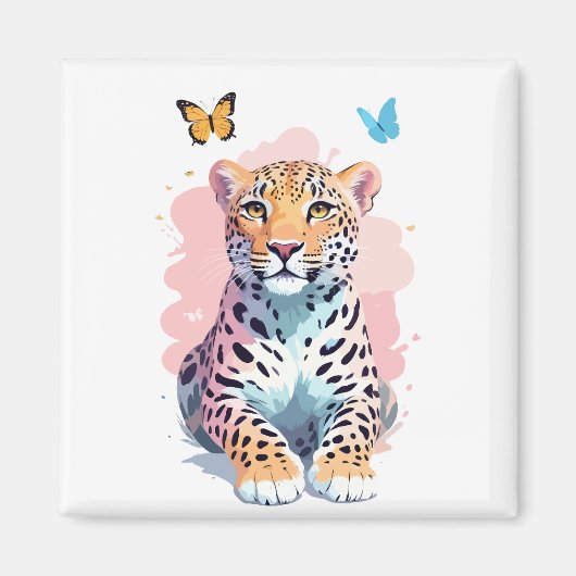 Leopard Vector Butterfly Adorable Fun Animal Magnet (Vorne)