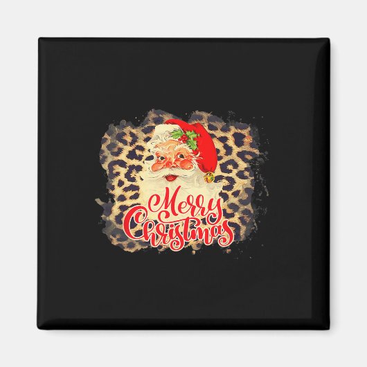Leopard Vintag Santa Merry Weihnachtsmann Magnet (Vorne)