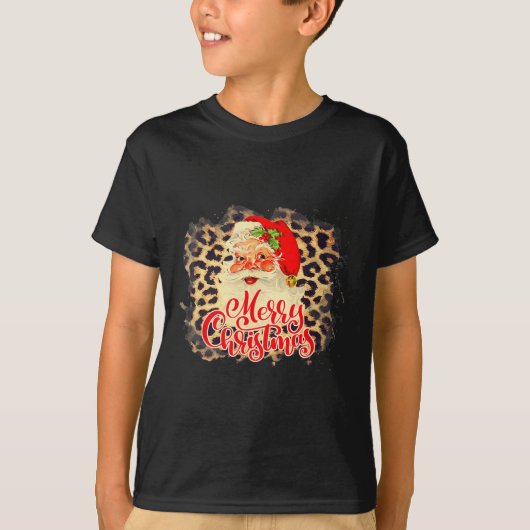 Leopard Vintag Santa Merry Weihnachtsmann T-Shirt (Vorderseite)