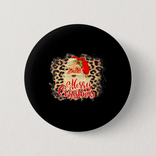 Leopard Vintage Santa Frohe Weihnachten Santa Clau Button (Vorderseite)