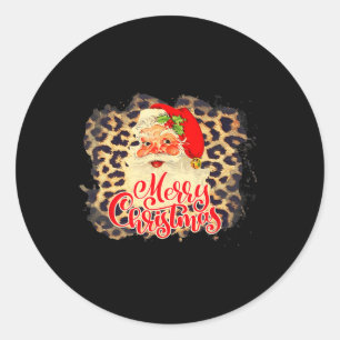 Leopard Vintage Santa Frohe Weihnachten Santa Clau Runder Aufkleber