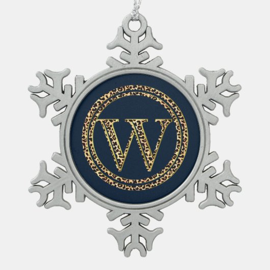 Leopard W Schneeflocken Zinn-Ornament (Vorderseite)