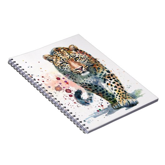 Leopard Walking Paint Splatter Watercolor Notebook Notizblock (Rechte Seite)