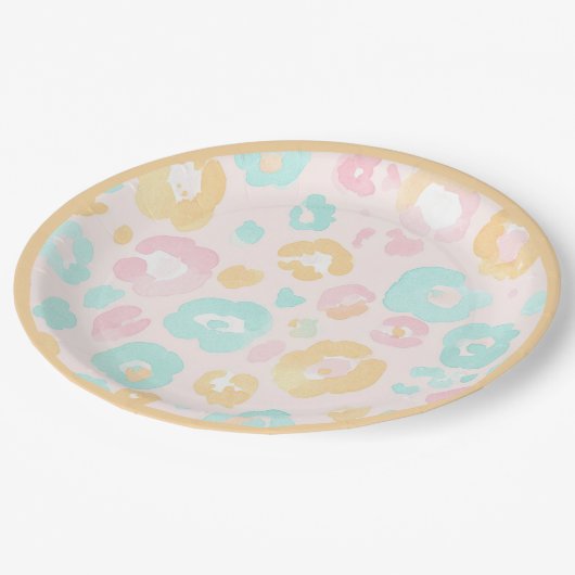 Leopard Wasserfarbe Moderne Hochzeitspapier-Teller Pappteller (Schrägansicht)