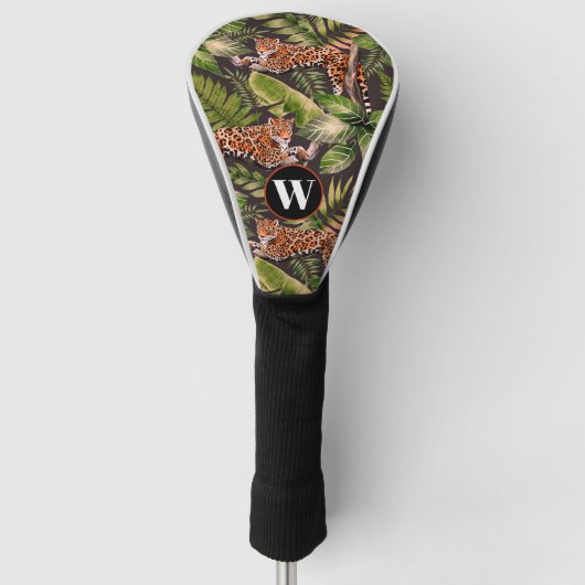 Leopard Watercolor Jungle Monogram Golf Headcover (Vorderseite)