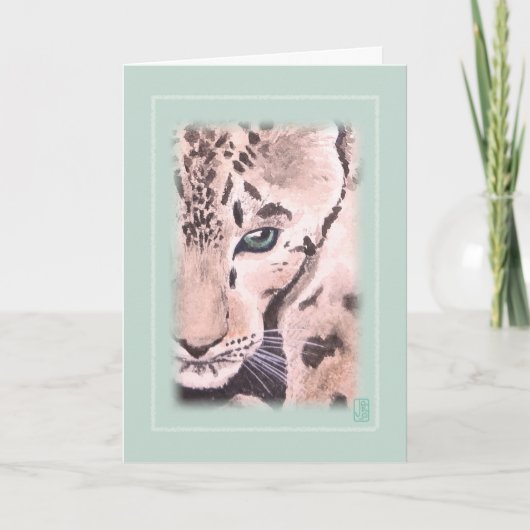 Leopard Watercolor Vignette auf grüner Blank Karte (Vorderseite)