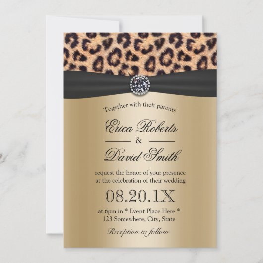 Leopard Wedding Luxury Black & Gold Einladung (Vorderseite)