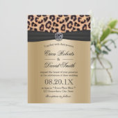 Leopard Wedding Luxury Black & Gold Einladung (Stehend Vorderseite)