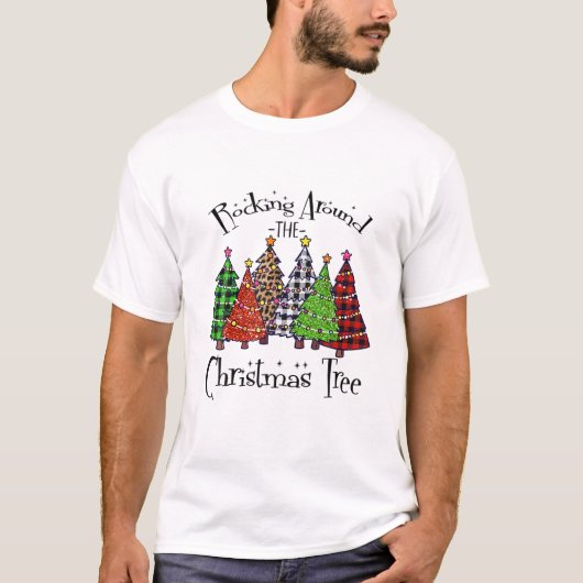 Leopard Weihnachtsbaum Rocking rund um Christmas T T-Shirt (Vorderseite)
