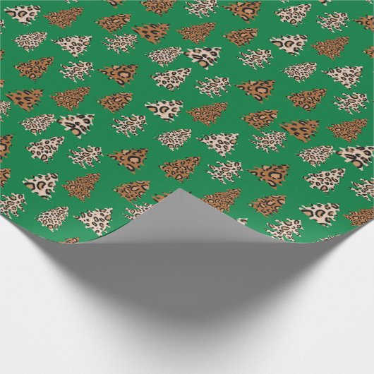 Leopard Weihnachtsbäume grün Geschenkpapier (Ecke)