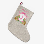 Leopard-Weihnachtskranz-Monogramm mit Namen Großer Weihnachtsstrumpf (Vorderansicht (hängend))