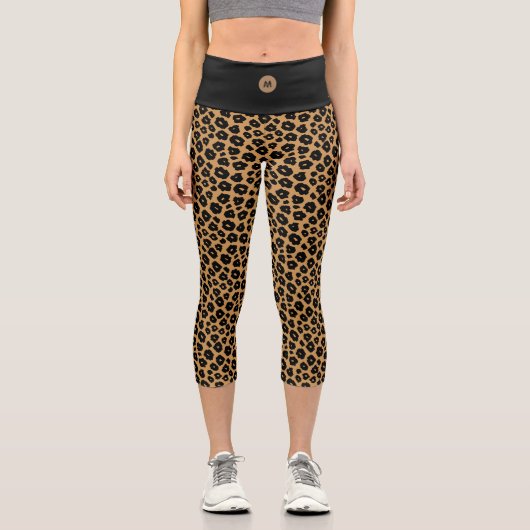 Leopard Wild ANIMAL DRUCK + Monogramm Capri Leggings (Vorderseite)