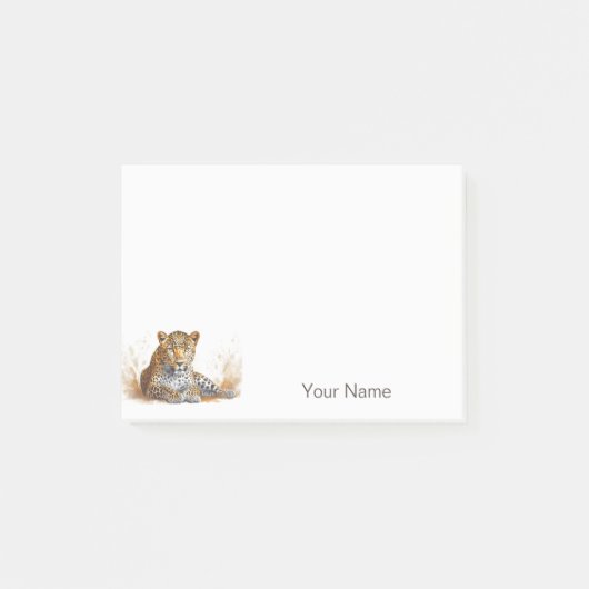Leopard Wild Animal Portrait Personalisierter Name Post-it Klebezettel (Vorderseite)