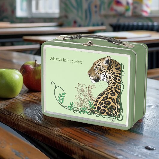 Leopard Wild Cat Green Henna Metall Brotdose