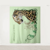 Leopard Wild Cat Green Henna Wandteppich (Vorderseite)