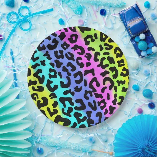 Leopard Wild Cat Rainbow Pattern, Leopard Geschenk Pappteller (Party)