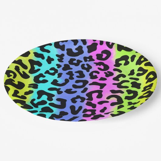 Leopard Wild Cat Rainbow Pattern, Leopard Geschenk Pappteller (Schrägansicht)