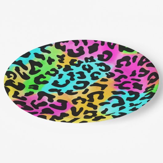 Leopard Wild Cat Rainbow Pattern, Leopard Geschenk Pappteller (Schrägansicht)