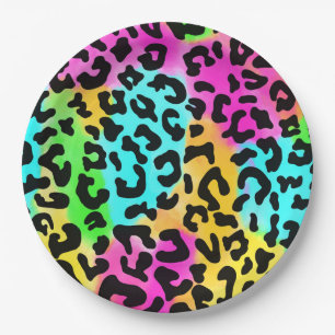 Leopard Wild Cat Rainbow Pattern, Leopard Geschenk Pappteller