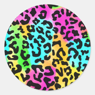 Leopard Wild Cat Rainbow Pattern, Leopard Geschenk Runder Aufkleber