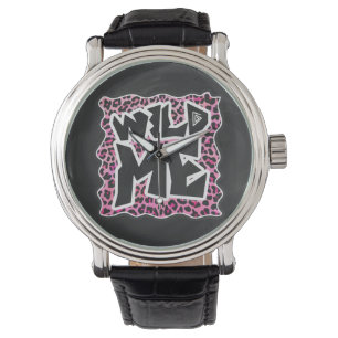 Leopard Wilde Me Schwarz und Hot Pink Design Armbanduhr